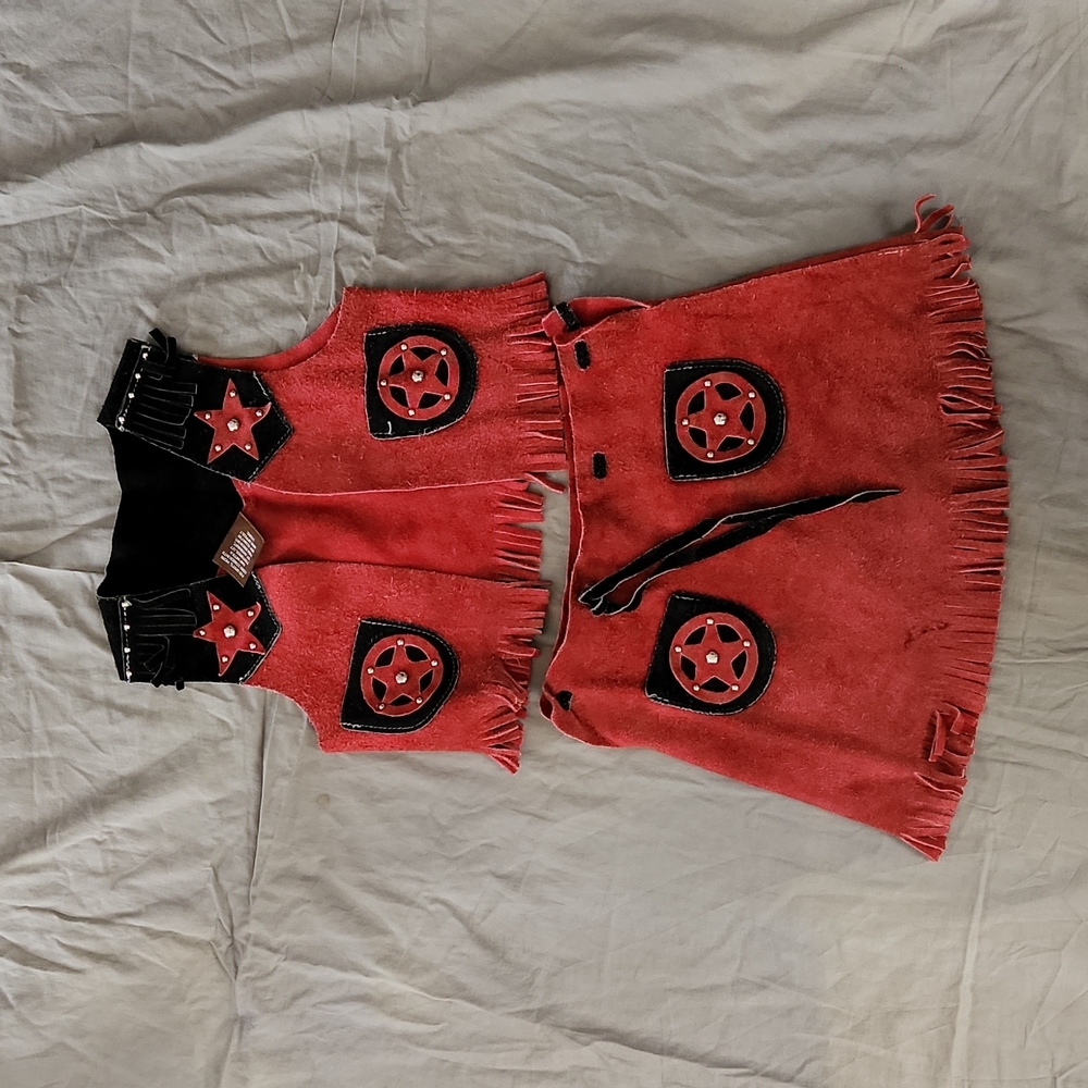 Real leather Vintage Cowgirl skirt vest sz S 3 4 5?